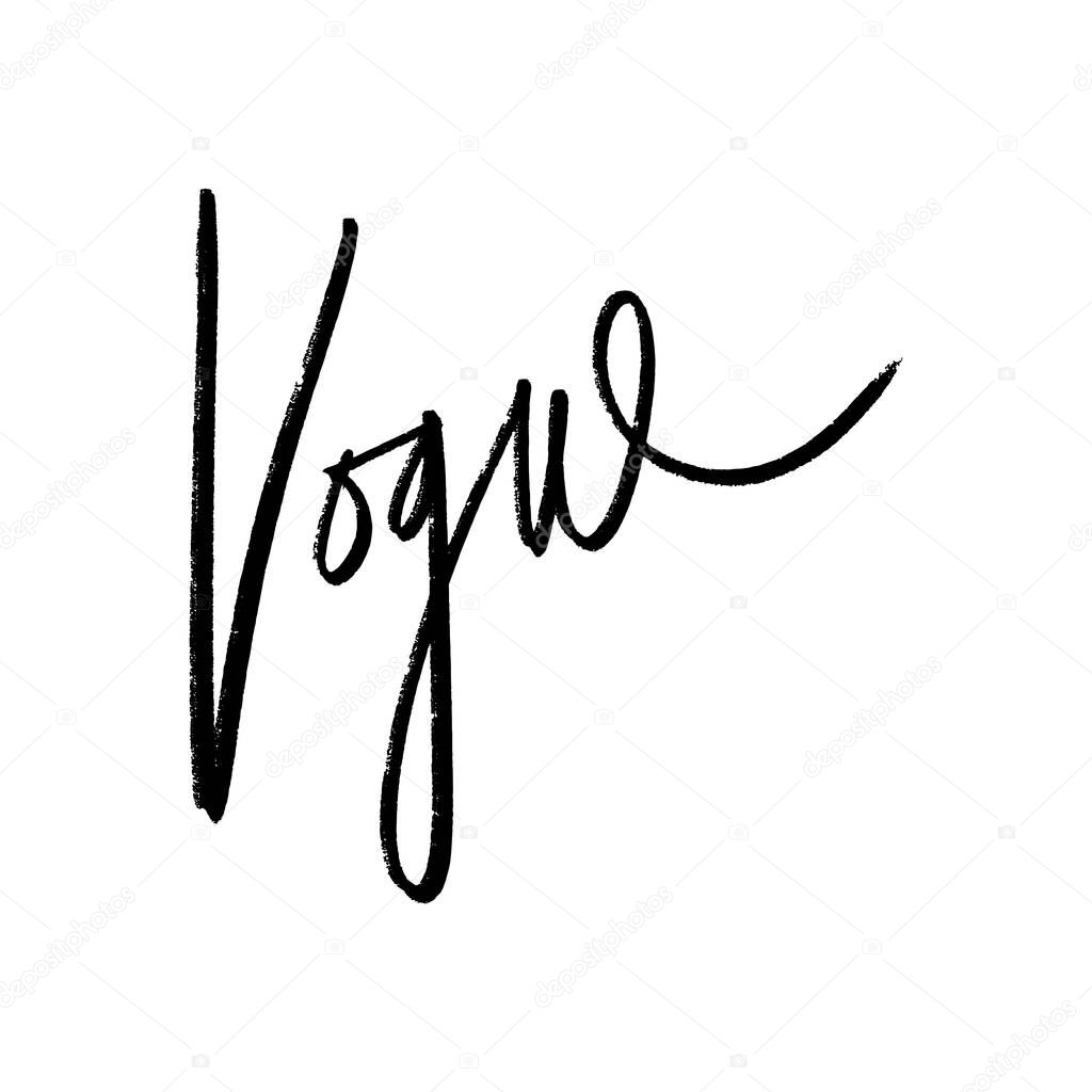 Vogue lettering text. Fashion postcard or banner. Vector and jpg image, clipart.