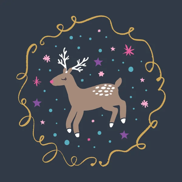 Vector Lindo Navidad Año Nuevo Venado Ilustración Dibujos Animados Estilo — Vector de stock