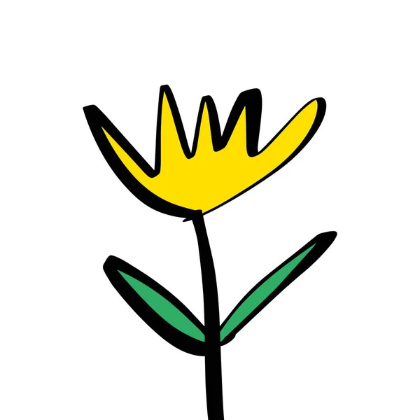 Однолинейный Карикатурный Цветок Желтый Тюльпан Изолированный Элемент Декора Забавный Детский — стоковый вектор