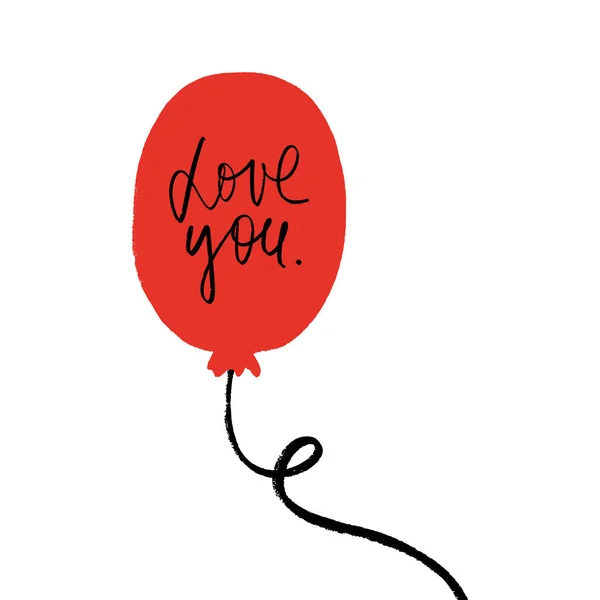 Ballon Rouge Simple Avec Texte Lettrage Amour Carte Postale Anniversaire — Image vectorielle