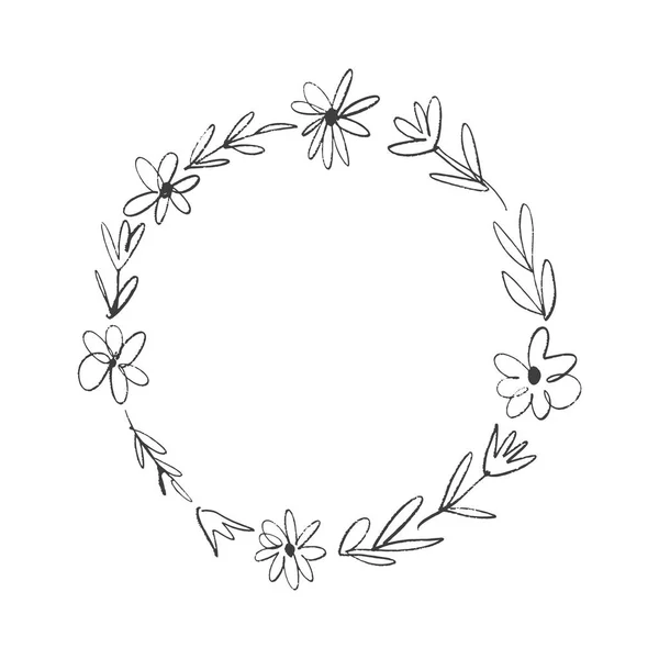 Boho Floral Frame Wreath Text Template Circle Flowers Decor Element — Stock Vector