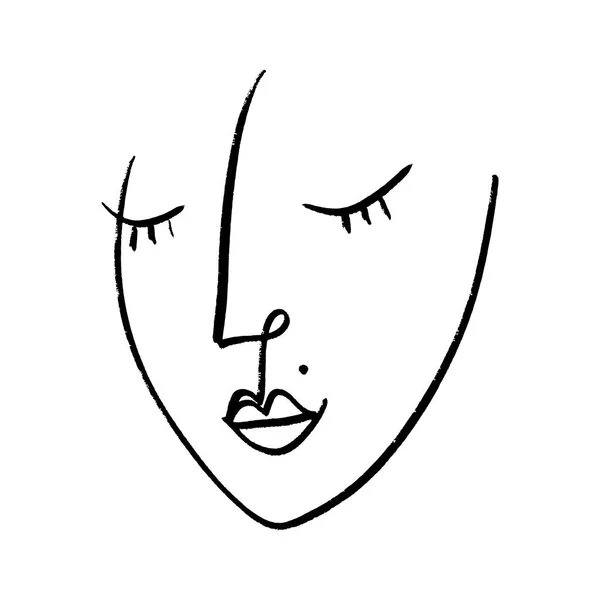Einfache Handgezeichnete Schwarz Weiß Trendige Linie Porträtkunst Monochromer Druck Für — Stockvektor