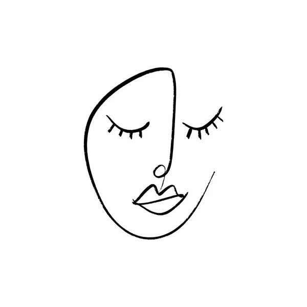 Simple Hand Drawn Black White Trendy Line Portrait Art Monochrome — Stock Vector