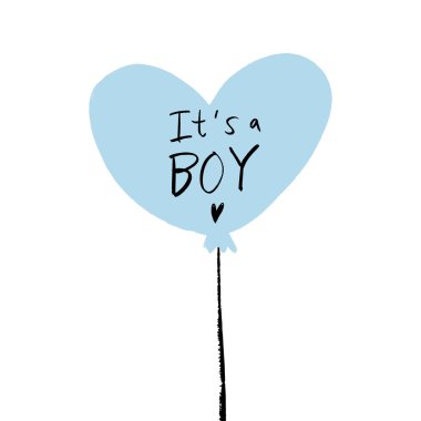 Bebek duş poster veya kartpostal mavi kalp balon ile. Çocuk metin davet şablonu