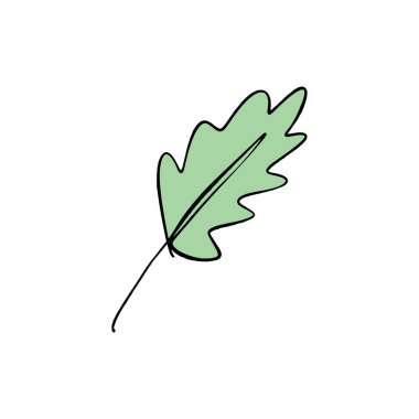 Stilize meşe yaprağı bir hat sanatı. Kontur basit çizim. Minimalizm modern sanat dekor
