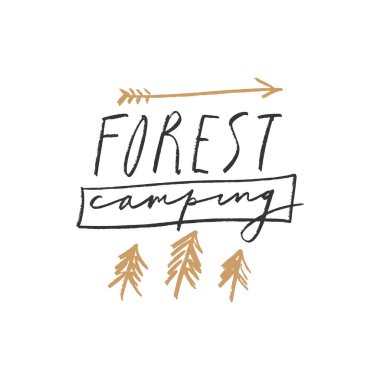 Elle çizilmiş komik şık hipster kamp logo. Vahşi doğa. Clipart, izole işareti