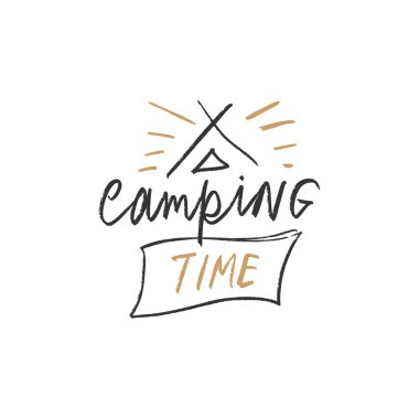 Elle çizilmiş komik şık Hippi Kızılderili çadırı kamp logolu. Vahşi doğa. Clipart, izole işareti