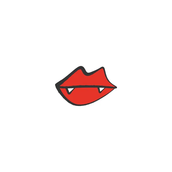 Símbolo Esboço Lábios Vampiro Vermelho Linha Logotipo Imagem Etiqueta Impressão —  Vetores de Stock