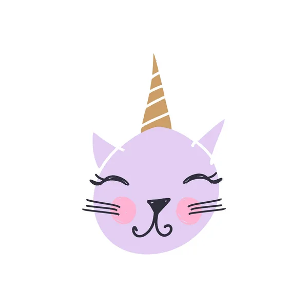 Wajah Unicorn Kucing Yang Lucu Hewan Corat Coret Yang Lucu - Stok Vektor