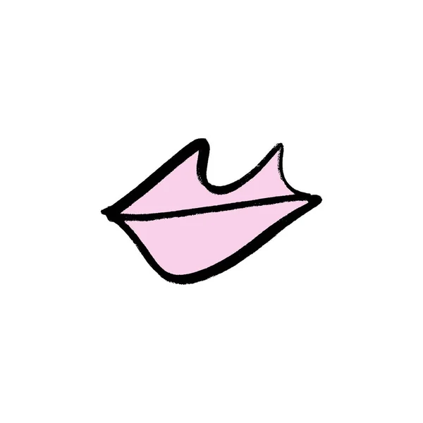 One Line Pink Lips Sketch Symbol Logo Picture Label Print — Stock Vector