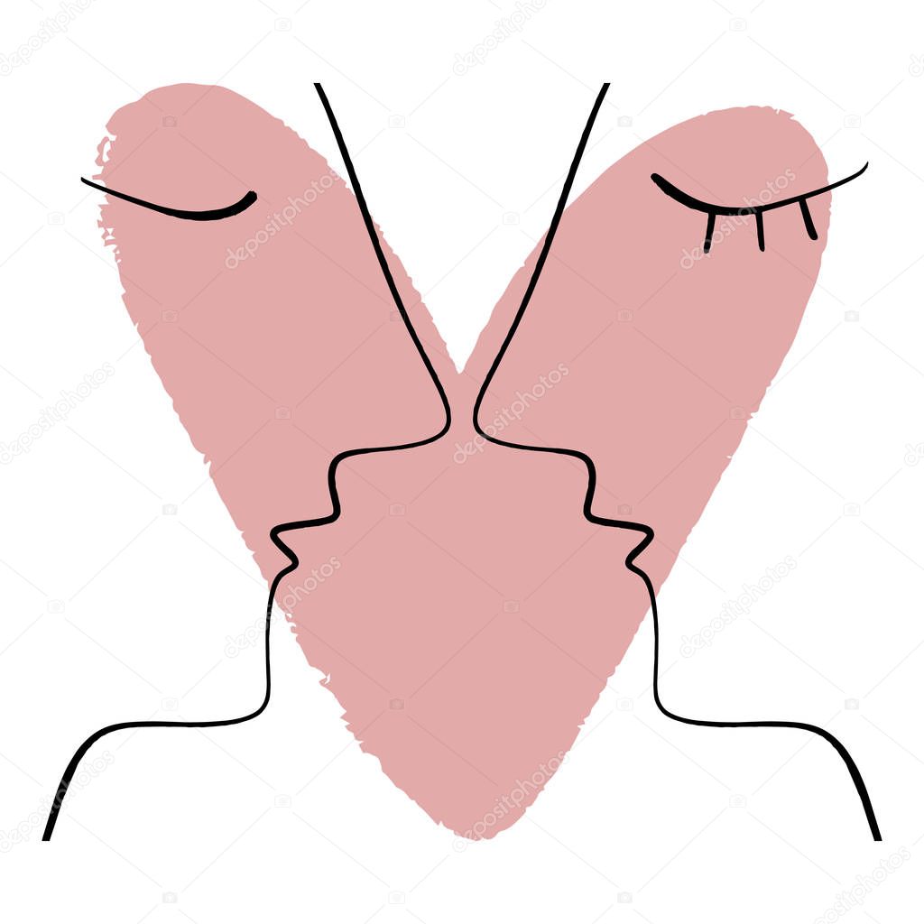 Abstract continuous one line drawing faces. Couple in love. Psychology of relationship logo