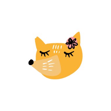 Komik tilki kız sanat doodle. Bebek şık illüstrasyon, çocuk odası duvar kağıdı