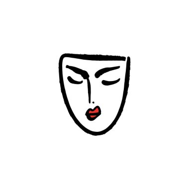 Hat sanatı kadın kırmızı dudaklar yüz portre. Baskı için giyim, Tekstil ve diğer