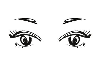 Anime veya manga kawaii gözleri çizilen fırça kroki ver. EPS illüstrasyon. Yüz izole öğesi