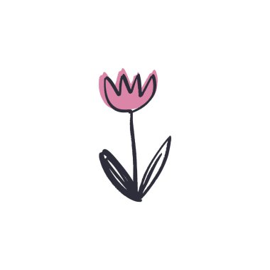 Minimalist kontur Lale çiçek çizim. Renk bir hat sanatı