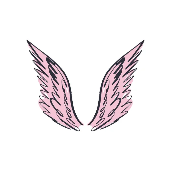 鸟或飞马粉红色的翅膀 复古设计元素 纹身贴纸模板 时尚手绘涂鸦素描 — 图库矢量图片