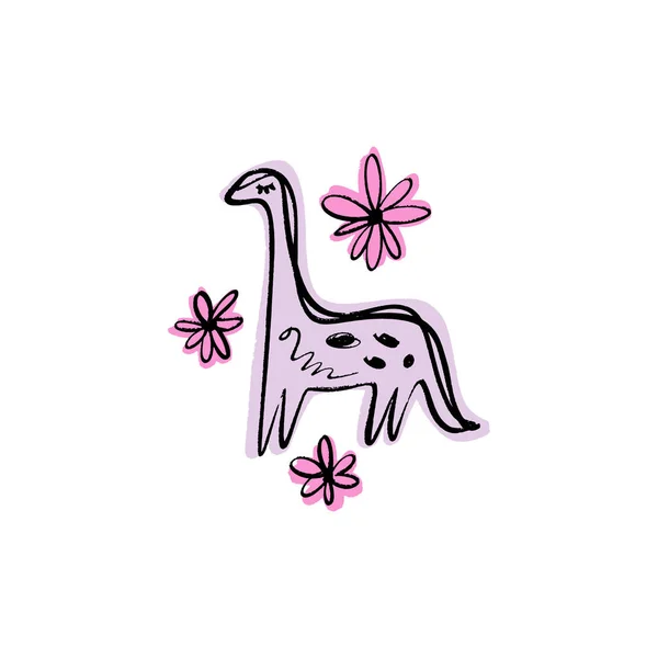 Écriture Des Enfants Drôle Doodle Fille Mignonne Diplodocus Dinosaure Bébé — Image vectorielle