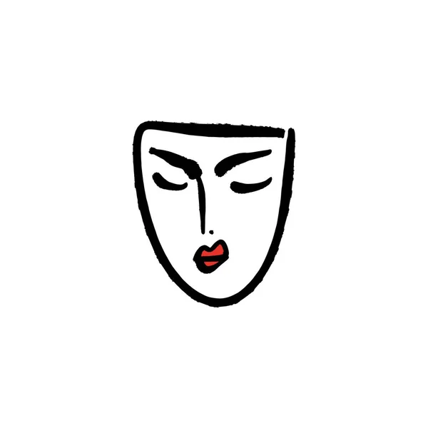 Γραμμή Τέχνης Γυναίκα Κόκκινα Χείλη Πρόσωπο Πορτρέτο Εκτυπώστε Για Ρούχα — Διανυσματικό Αρχείο