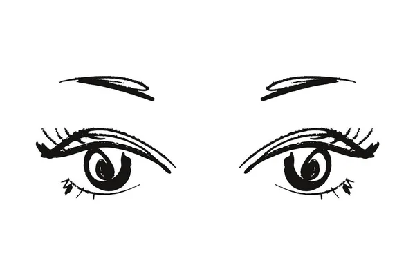 Anime Oder Manga Kawaii Augen Handgezeichnete Pinselskizze Eps Illustration Gesicht — Stockvektor
