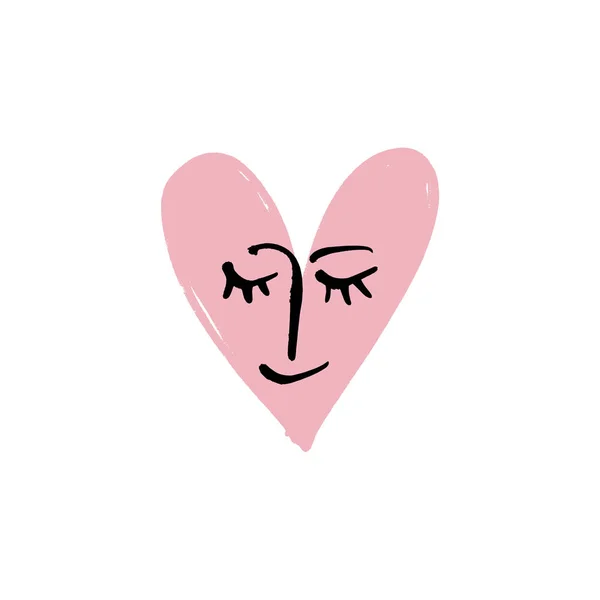 Valentine Day Postcard Trendy Line Portrait Art Heart Face Shape — Stock Vector
