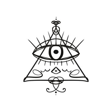 Çizilmiş Providence göz stilize sembolü ver. Üçgen piramit. Boho simya sembol dövme ya da etiket. Yalıtılmış düzenlenebilir Eps