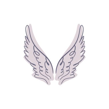 Angel, kuş veya pegasus pembe renkli kanatlar. Vintage pastel renk öğesi. Fantezi illüstrasyon. Geçici dövme ya da etiket. Son moda el çizilmiş doodle kroki