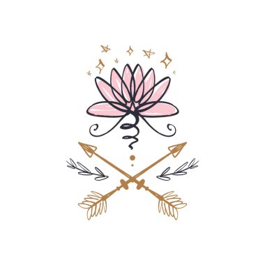 Lotus çiçeği resim, uyum ve evren sembol, kutsal geometri. Ayurveda ve denge tema. Dövme tasarımı flash. Antistress resim. Yalıtılmış düzenlenebilir illüstrasyon
