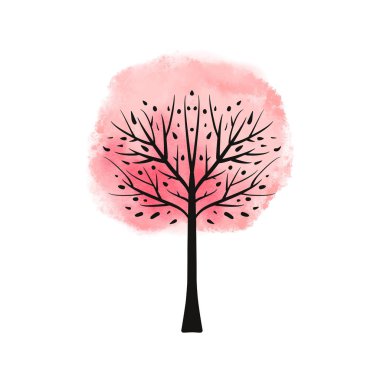 Kiraz çiçekleri. Stilize kartı Sakura Japonya'da tatil için. Ağaç çizilmiş şekil ver. Beyaz zemin üzerine suluboya resim