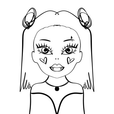 Boyama, kız kawaii vampir canavar yüz sanat kesme kağıt oyuncak. Güzel çizgi film avatar moda. Çocuk Cadılar Bayramı partisi