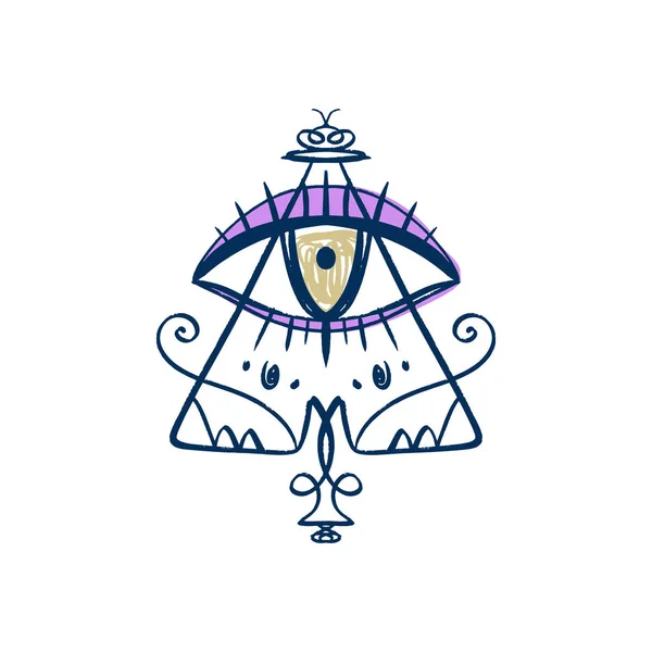 Ručně Tažené Eye Providence Stylizovaný Symbol Trojúhelník Pyramidy Boho Alchymie — Stockový vektor