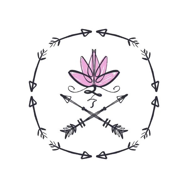 Lotus flower line art, harmony and Universe symbol, sacred geometry. Ayurveda and balance theme. Flash tattoo design. Antistress picture. Isolated editable illustration