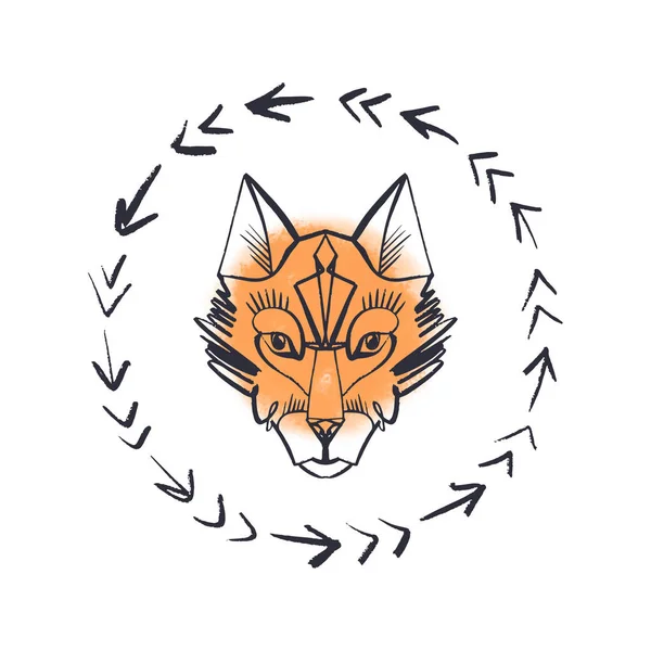 Totem Piękny Wilk Lub Fox Akwarela Tapeta Boho Hipis Ilustracja — Wektor stockowy
