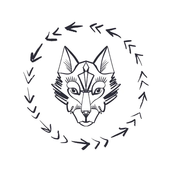 Kuvioitu Pää Susi Tai Koira Eläimen Kasvot Kehyksessä Alaskan Logo — vektorikuva