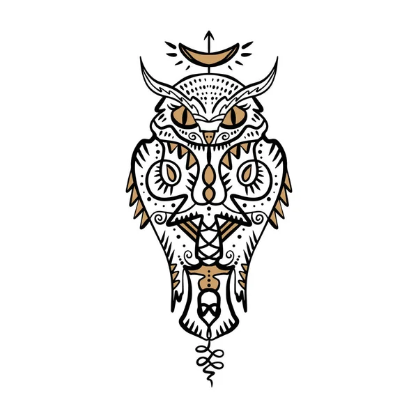 Алхімія Символ Сова Татуювання Структури Племінних Стиль Бохо Лінія Етнічні — стоковий вектор