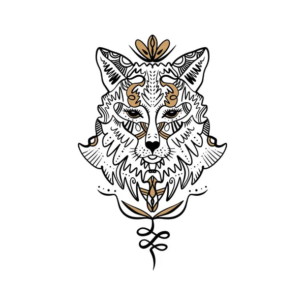 Magnifique Totem Loup Renard Illustration Boho Hippie Pour Croquis Tatouages — Image vectorielle