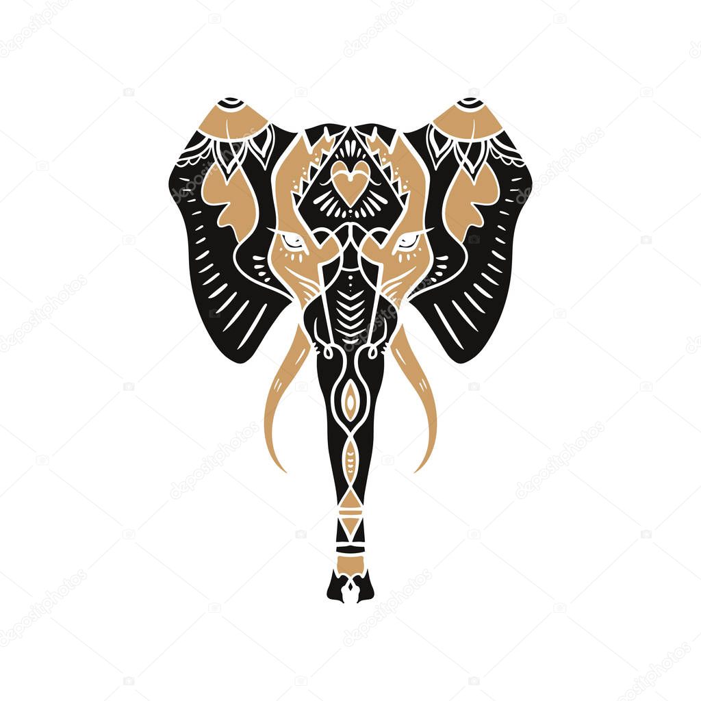 Beautiful Handdrawn Elephant Outline Boho Tribal Style Black And Gold Ethnic Ornaments Poster Spiritual Art Yoga Indian Theme Ganesha Symbol Of India Antistress Art 240129606 Larastock