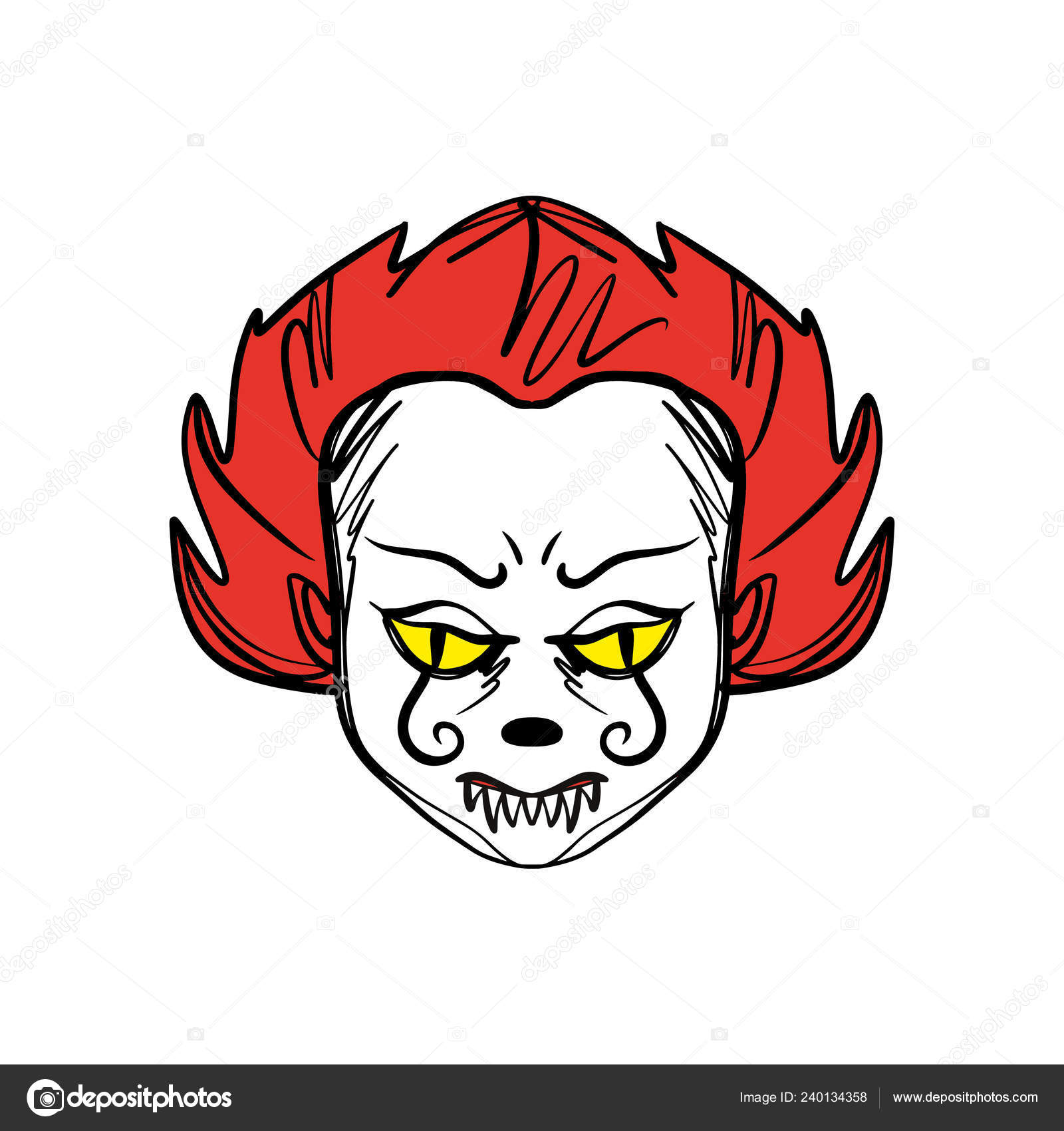 Ужасное Рыжее Искусство Клоуна Иллюстрация Маски Хэллоуина Клипарт.