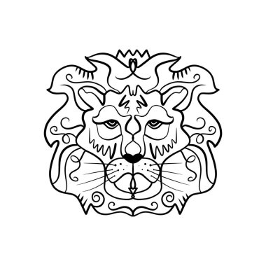Aslan başı, süs. Afrika totem, boho style, flash dövme tasarım. Antistress sanat. T-shirt tasarımı, çanta, telefon durumda, Oda poster ve kartpostal için iyi