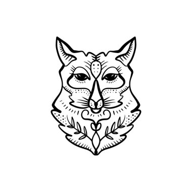 Güzel totem kurt veya fox, Dövmeler Eskizler boho hippi çizimi. Stil, Kuzey etiket. Antistress sanat. T-shirt tasarım, çanta, telefon servis taleplerini, Oda posterler, kartpostal ve web temelli