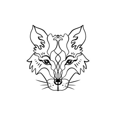 Güzel totem kurt veya fox, Dövmeler Eskizler boho hippi çizimi. Stil, Kuzey etiket. Antistress sanat. T-shirt tasarım, çanta, telefon servis taleplerini, Oda posterler, kartpostal ve web temelli