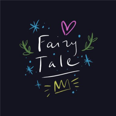 Peri masalı metin yazı. Sihirli sanat. Dekor öğesi, malzeme ve grafik tasarımı için yazdırma. Hediye kartı ve çocuk ürünleri için iyi