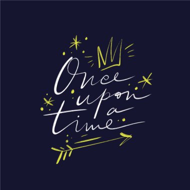 Bir zamanlar yazı. Sihirli sanat. Dekor öğesi, malzeme ve grafik tasarımı için yazdırma. Hediye kartı ve çocuk ürünleri için iyi