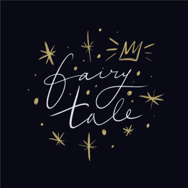 Peri masalı metin yazı. Sihirli sanat. Dekor öğesi, malzeme ve grafik tasarımı için yazdırma. Hediye kartı ve çocuk ürünleri için iyi