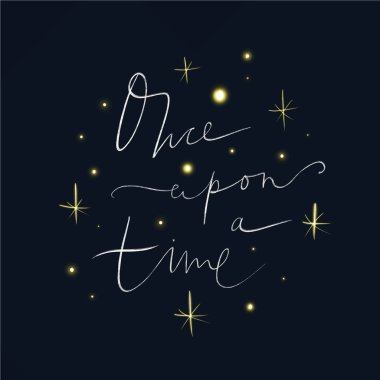 Bir zamanlar yazı. Sihirli sanat. Dekor öğesi, malzeme ve grafik tasarımı için yazdırma. Hediye kartı ve çocuk ürünleri için iyi