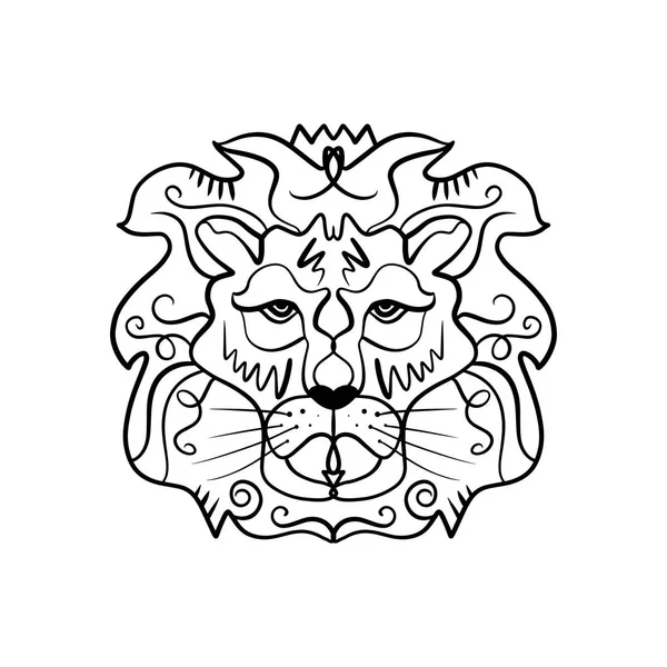 Löwenkopf Ornament Afrikanisches Totem Boho Stil Flash Tattoo Design Antistress — Stockvektor