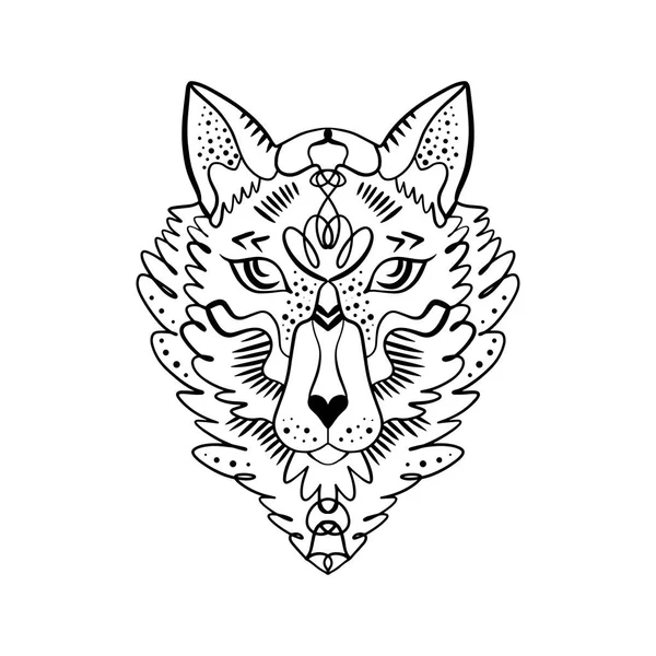 Beautiful Totem Wolf Fox Boho Hippie Illustration Sketches Tattoos Northen — Stock Vector