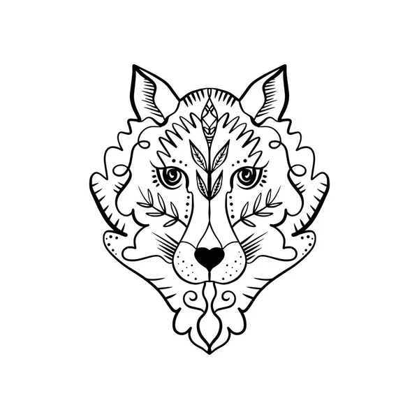 Krásný Totem Vlka Nebo Liška Ilustrace Hippie Boho Pro Skici — Stockový vektor