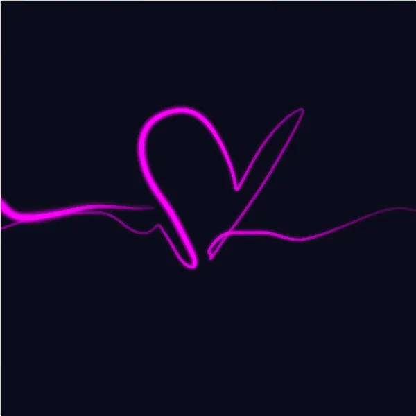 Néon Lumineux Rose Vif Signe Cardiaque Ligne Vibration Onde Sonore — Image vectorielle