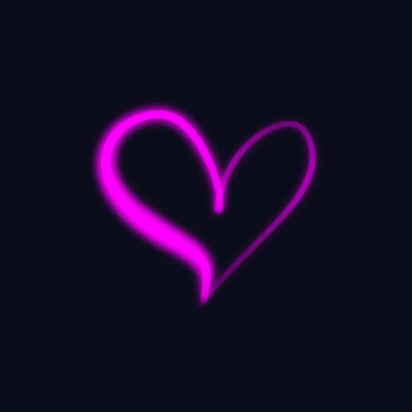 Neon Glowing Bright Pink Heart Sign Isolated Dark Background Light — Stock Vector