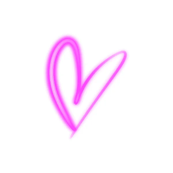Neon Svítí Zářivě Růžové Srdce Znamení Izolované Bílém Pozadí Světelný — Stockový vektor